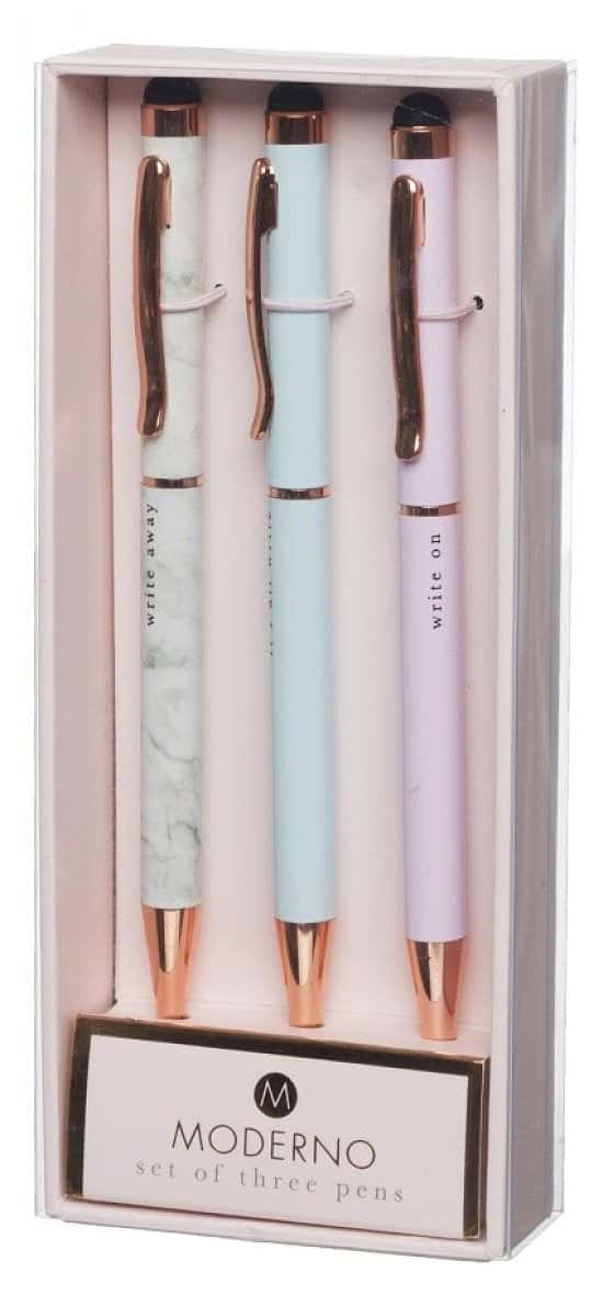 WHSmith Moderno Woman 3 Pen Set with Rose Gold Trim - ONLY £5.99!