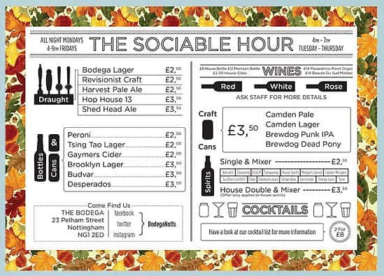 Sociable Hour sessions - a selection of drinks starting at £2 from 4-7pm