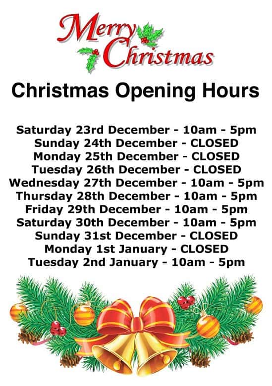 We reopen on WEDNESDAY 27th DECEMBER at 10am.