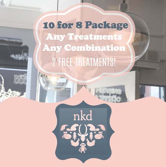 '10 for the price 8' December Offer.  Book any 10 treatments, in any combination and only pay for 8.
