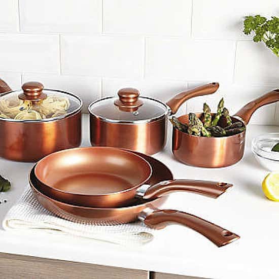 Home Sale Up To 50% Off - SAVE £60.00 on 4 Piece Copper Effect Pan & Fry Pan Set!