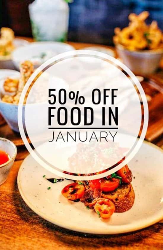 50% off food & a drink on us at all our bars!