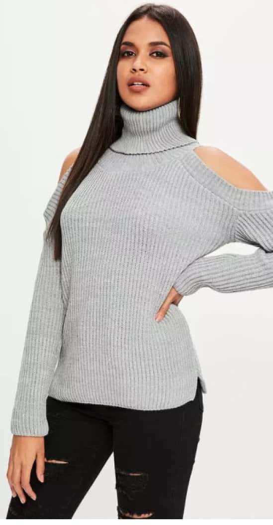 This adorable cold shoulder knitted jumper is 50% off