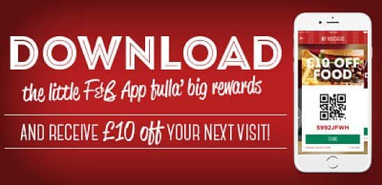Download our Frankie & Benny's app and receive £10 OFF your next order!