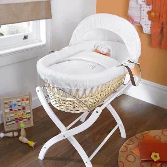 Save £50.00 - Izziwotnot White Gift Natural Wicker Moses Basket!