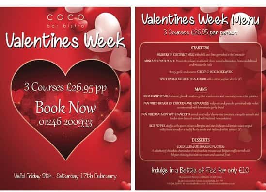 Check out our Valentines Menu - 3 Amazing Courses for £26.95 per person
