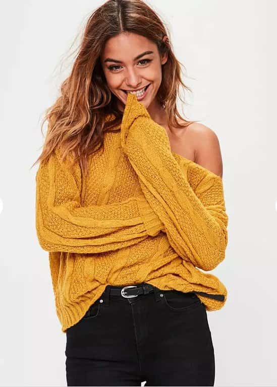 NEW IN - Shop the new 'knit' range including: mustard off shoulder cable knitted jumper £22.00!