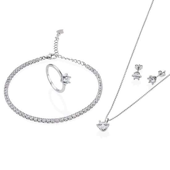 SAVE £100.05 ON Valentines Gifts - TJH Collection (Sterling Silver 6 Claw Cubic Jewelry Set)!