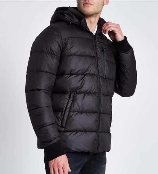 Black hooded puffer jacket - SAVE £15.00!