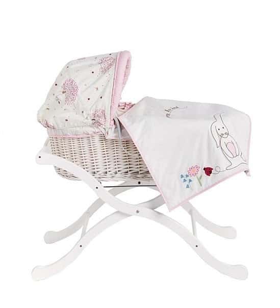 Pink Lining White Wicker Moses Basket: SAVE £23.01!