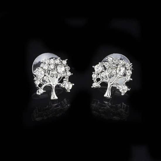 SILVER TONE CRYSTAL TREE STUD EARRING