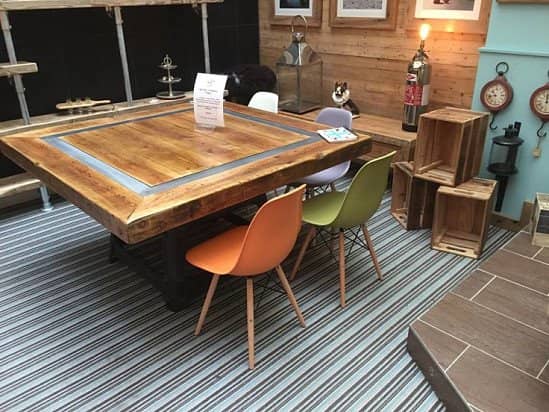 stunning 5ft square table mounted on an old machine base dating back to 1865 - INSTORE!