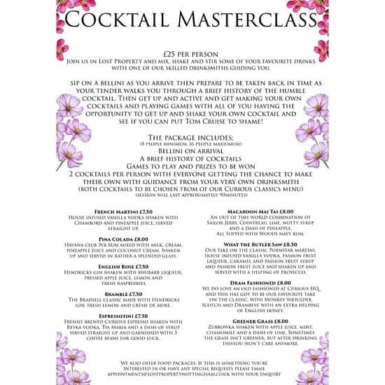 Get a group together and treat yourself to one of our cocktail masterclasses!