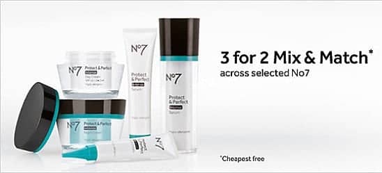 3 for 2 on selected cosmetics, accessories and No7 - cheapest free!