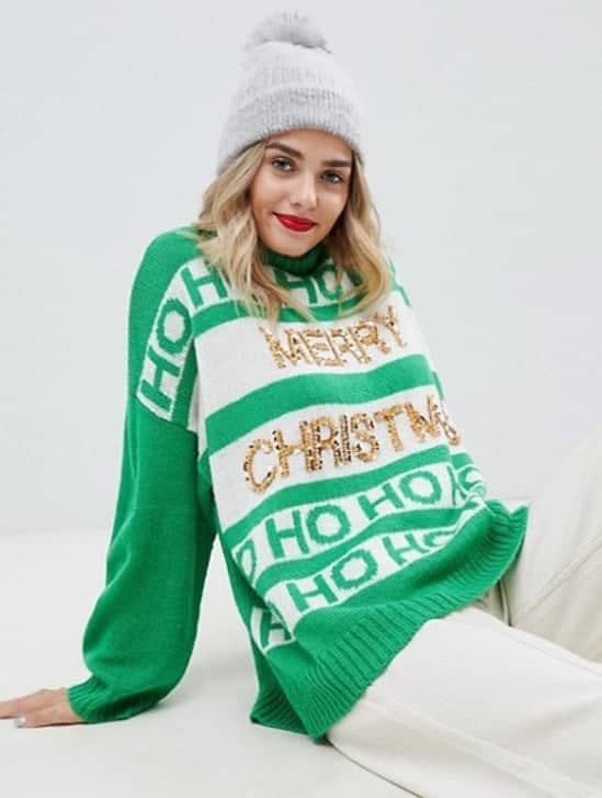 ASOS DESIGN christmas slogan jumper with sequins