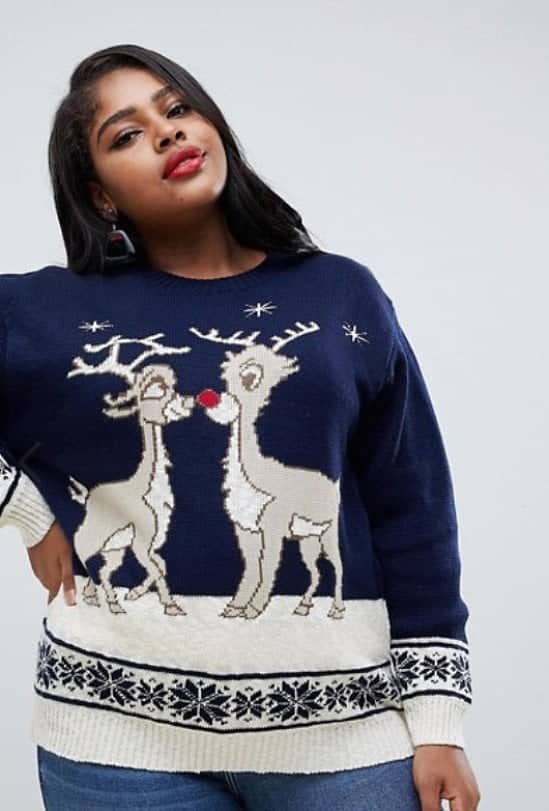 Club L plus christmas jumper with kissing rudolph