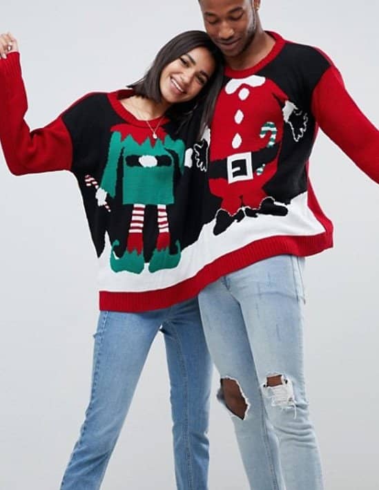 Boohoo Santa and elf two person Christmas jumper in multi