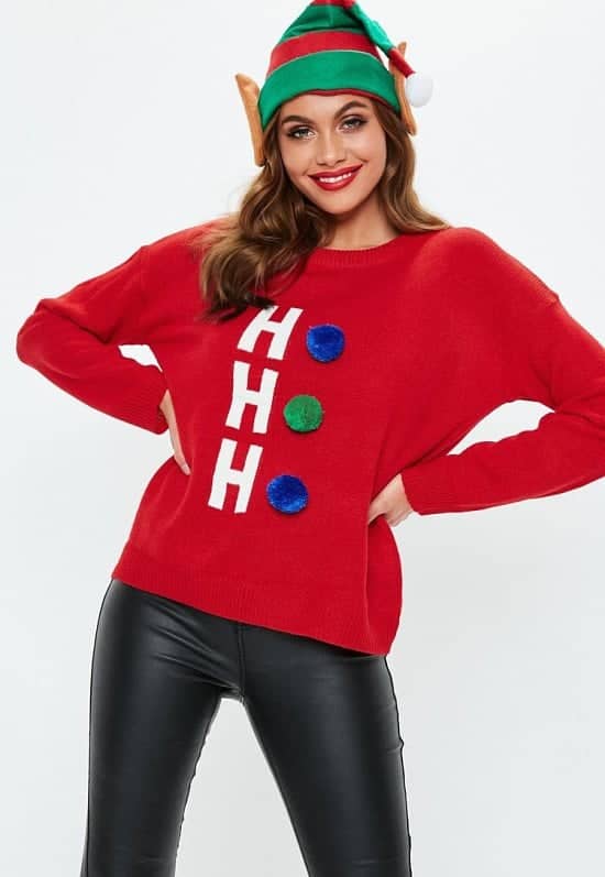 red ho ho ho pom pom knitted christmas jumper - £18.00!