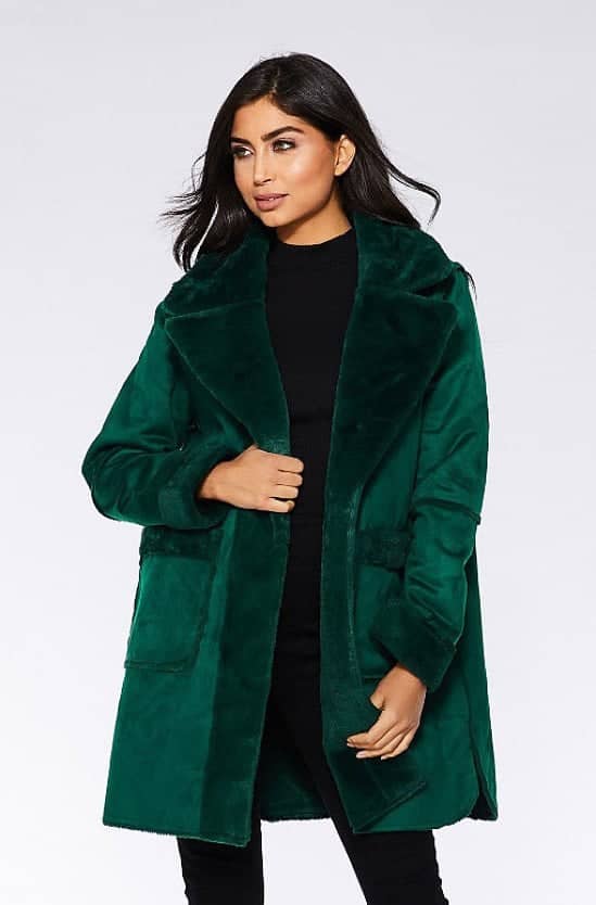 Save- Bottle Green Reversible Faux Fur Long Jacket
