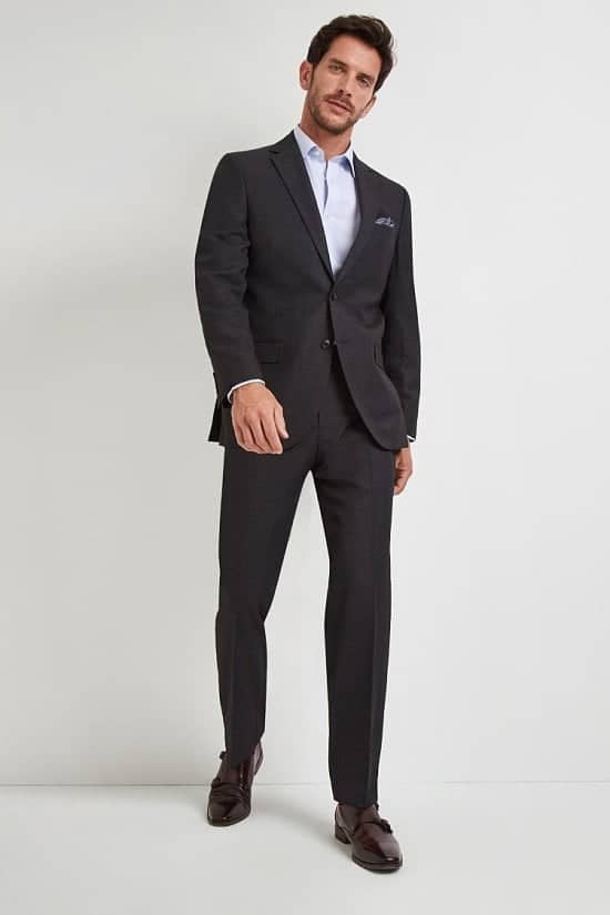 Save- Moss Esq. Regular Fit Plain Charcoal Notch Lapel Suit