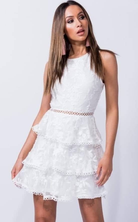 White lace tiered shift dress