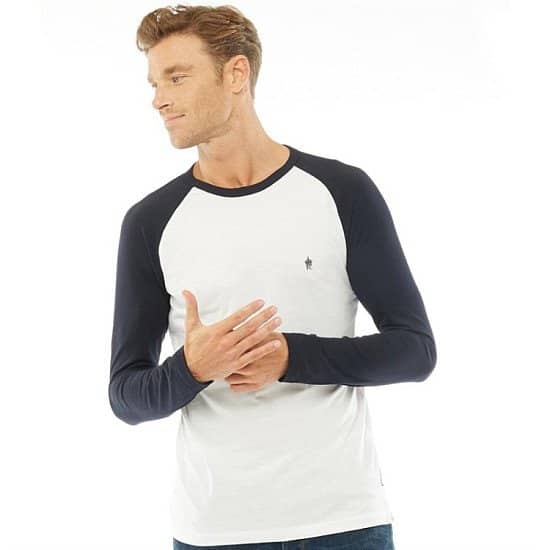 SALE - French Connection Mens Raglan Long Sleeve T-Shirt White/Marine!