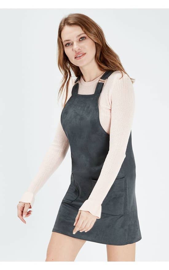 SALE - GREY SUEDE PINAFORE TRIM DRESS!