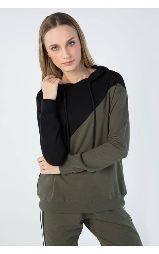 SALE, 23% OFF - BLACK COLOUR BLOCK DIAGONAL HOODIE