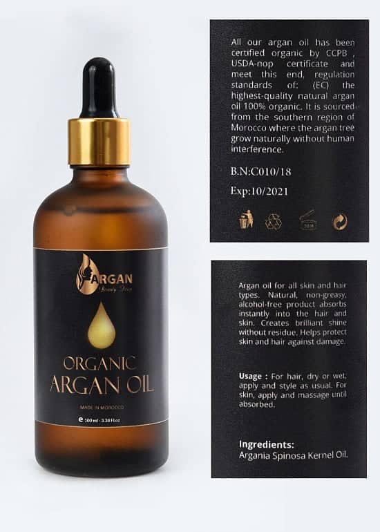 Pure Gold Argan Oil 100ml. Triple filtered & Purified, 100% Organic cold pressed.