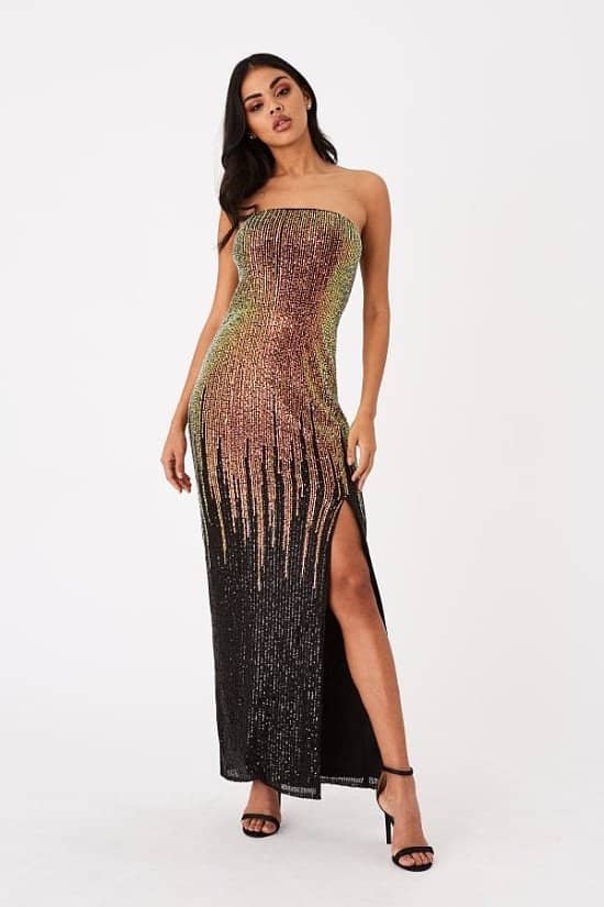 Up to 80% off NYE Dresses - LITTLE MISTRESS ROKA GOLD SEQUIN OMBRE BANDEAU MAXI DRESS