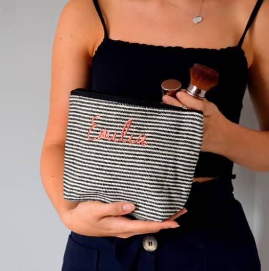 EMBROIDERED BLACK AND CREAM STRIPE MAKE UP BAG - £9.99!