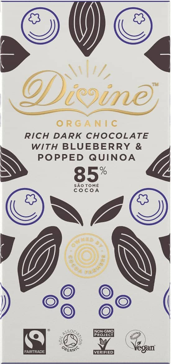 Organic Vegan Fairtrade 85% Dark Chocolate with Quinoa & Blueberry - £2.99!