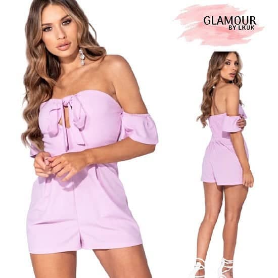 Bardot Tie Front Playsuit – Lilac