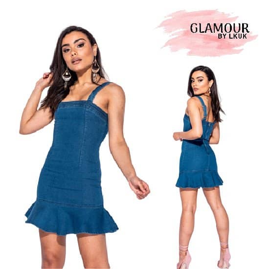 Denim Frill Hem Strappy Dress