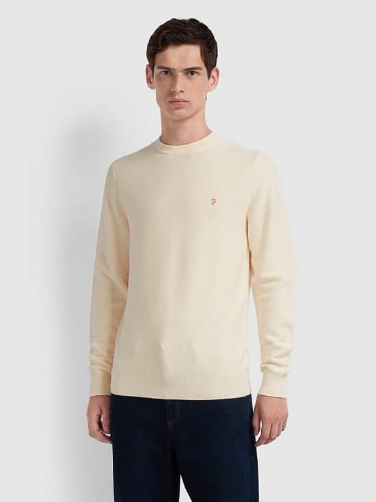 Delta Cotton Textured Crew Neck Jumper In Cream Regular: £70.00!