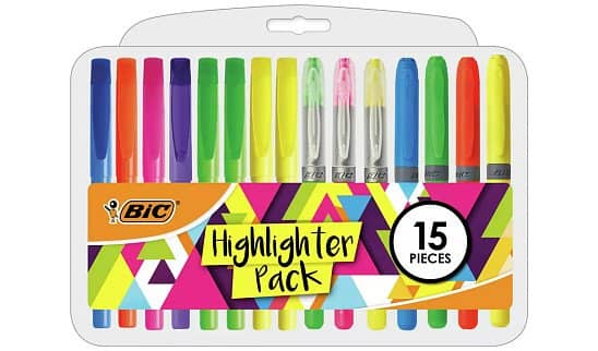 BACK TO SCHOOL - BIC Highlighter Set with Durable Case - Pack of 15: £12.00!