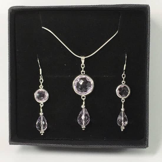Pink Amethyst And Sterling Silver Necklace Set
