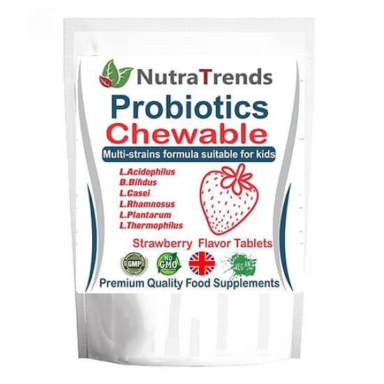 Probiotics Chewable tablets Strawberry flavor Multi-strains formula for kids Vegan 60 Tablets