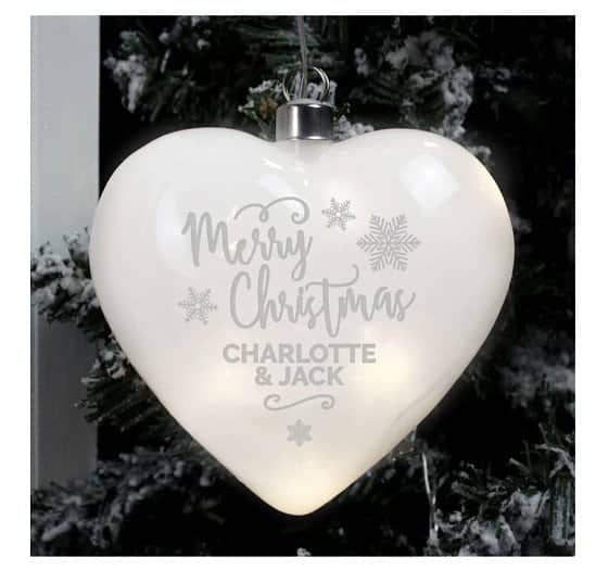 Personalised Merry Christmas LED Hanging Glass Heart