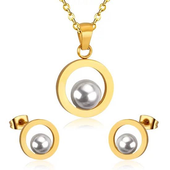 Stainless Steel Pearl Jewellery Set