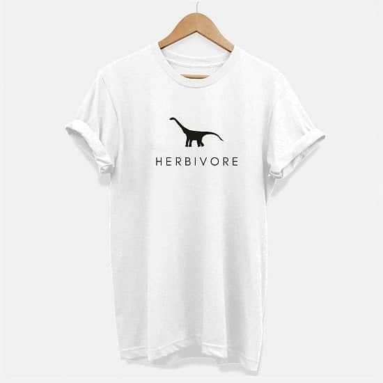 Herbivore Dinosaur, Ethical Vegan T-Shirt (Unisex) (Available in a range of different sizes) £19.00!