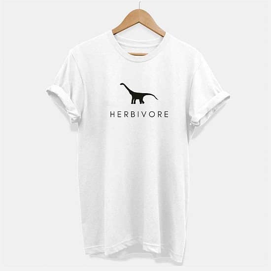 Herbivore Dinosaur, Ethical Vegan T-Shirt (Unisex) (Available in a range of different sizes) £19.00!