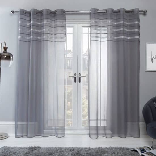 SIENNA LATINA DIAMANTE VOILE NET CURTAINS EYELET, CHARCOAL GREY - 55" X 87"