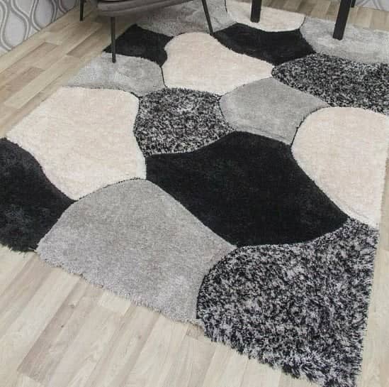 Grey Black 3D Shaggy Rug 120x170 Thick Soft 50mm Deep Flokati Pile Contemporary- Grey