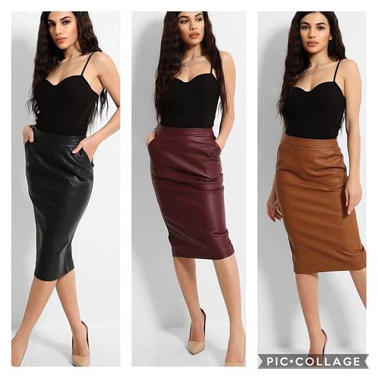 Vegan Leather Midi Pencil Skirt