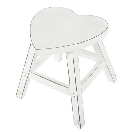 White Shabby Heart Stool