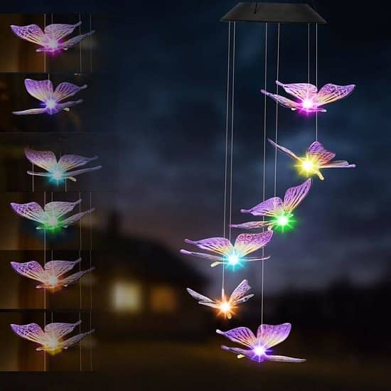 Hanging Wind Chimes Solar Powered LED Light Colour Changing Butterfly