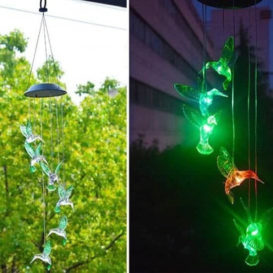 Hanging Hummingbird LED Outdoor Wind Chimes Solar Powered Lamp
