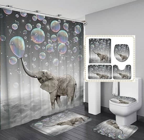 CUTE 3D BUBBLES ELEPHANT 4 PIECE BATHROOM SET