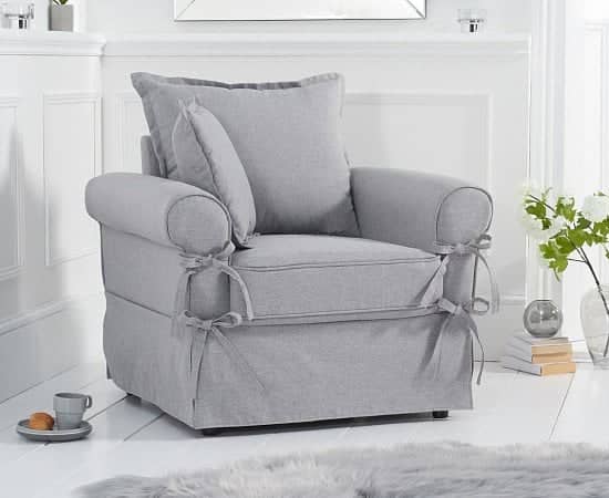 SAVE on the Clemence Grey Linen Armchair!